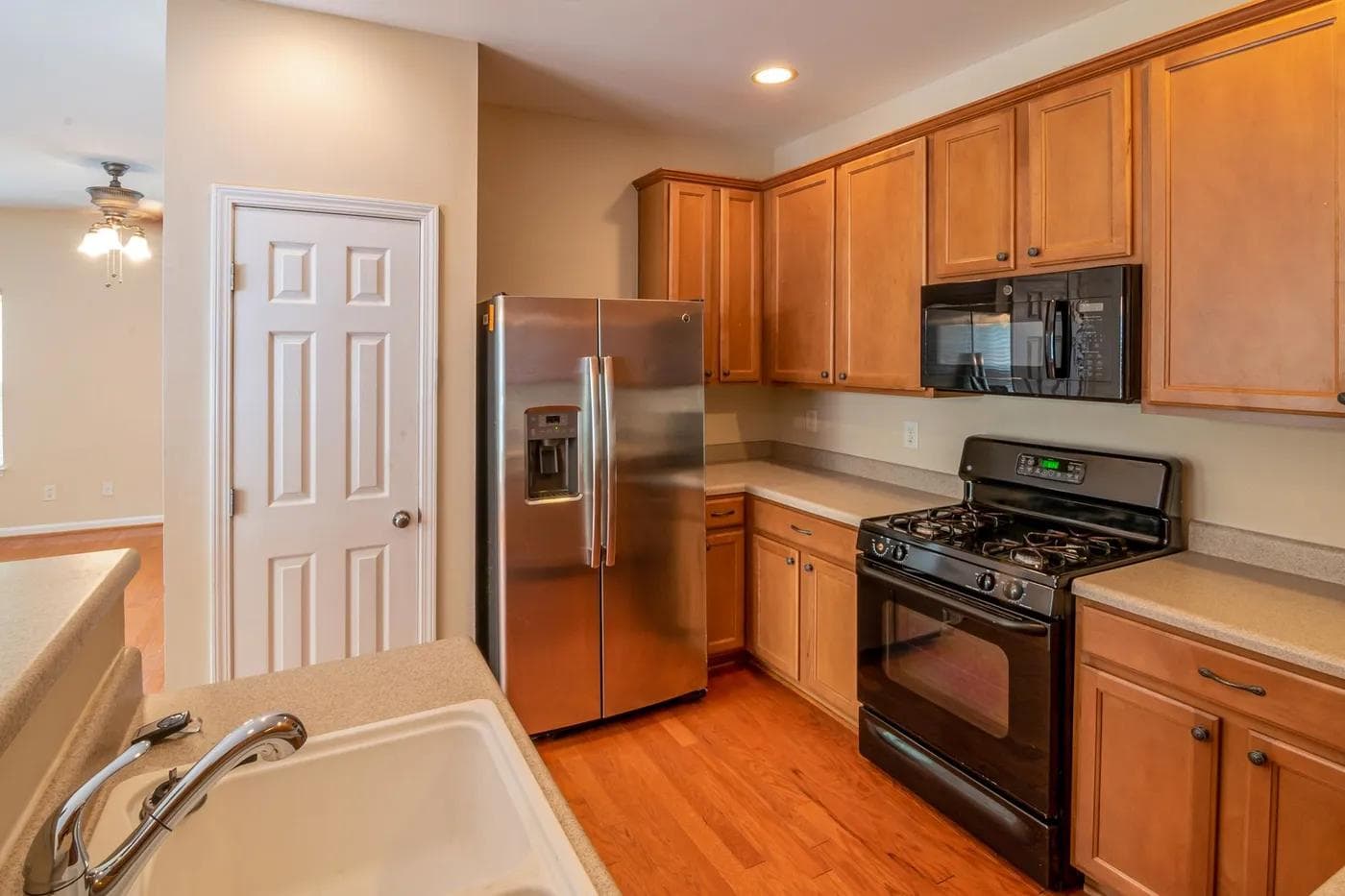 Stainless steel refrigerator in a bright kitchen